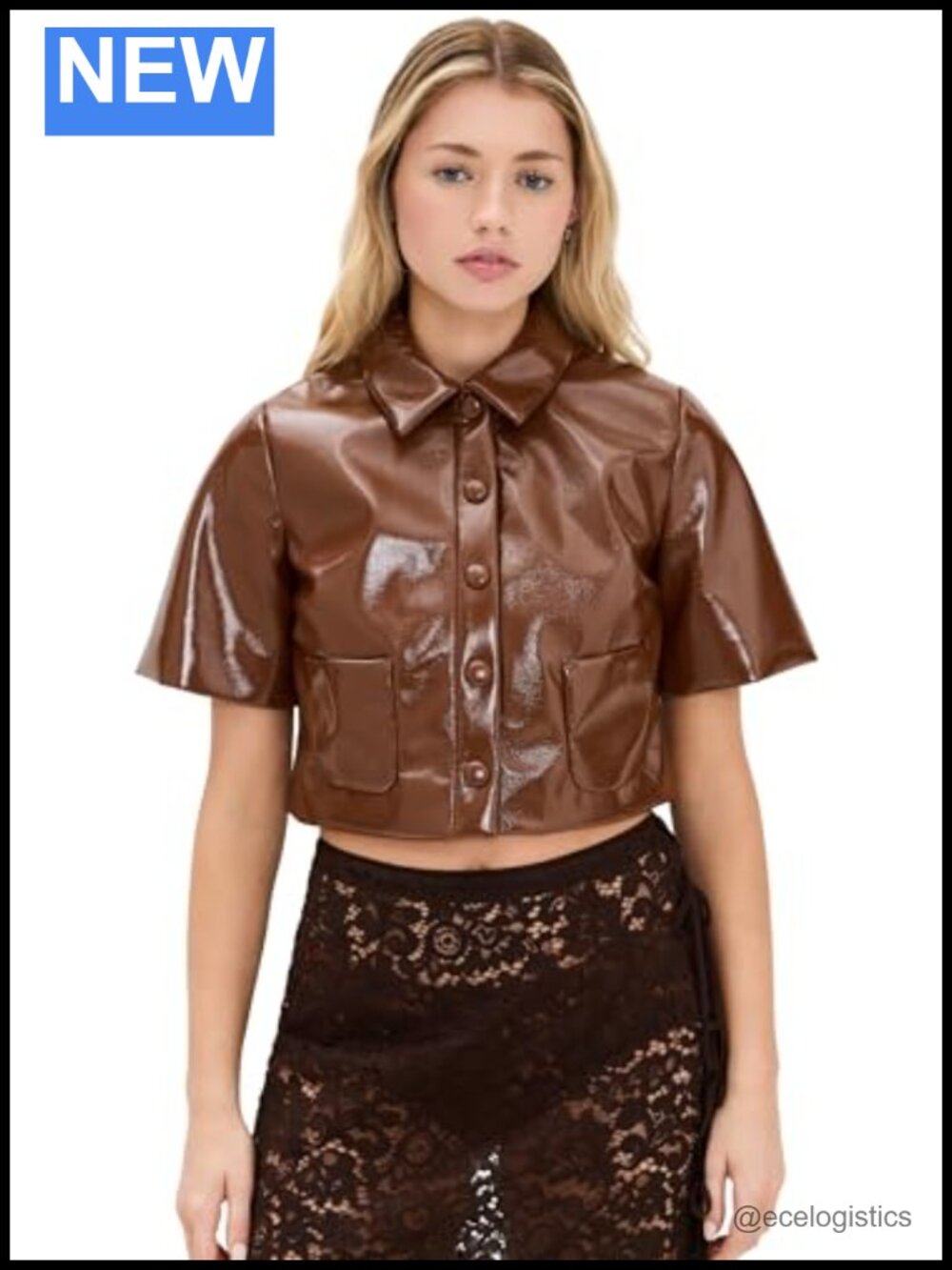 Cropped Patent-Look Snap Front Casual Jacket